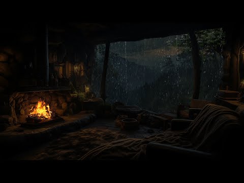 Shelter in a Cozy Forest Cave 🌧️ Rain, Thunder & Campfire Sounds for Deep Sleep & Relaxation 🔥😴