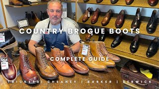 Vergelijking van Engelse Country Brogue-laarzen: Trickers Stow vs. Cheaney Tweed C R vs. Barker C...