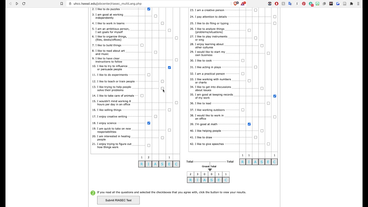 RIASEC Test Instructions