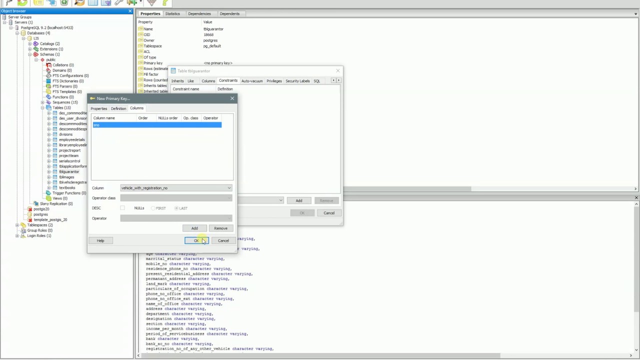 PostgreSQL - Create Primary Key to edit data from View Data table using pgAdmin III