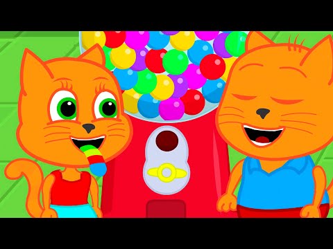 Cats Family in English - Gumball Machine Coloring Tongue Cartoon for Kids