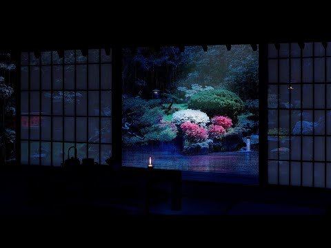 Rain On Japanese Zen Garden At Night - Part 2ㅣFor Sleep, Study, Relaxation | Calmbience Rain Sounds