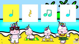 Rainbow Unicorn Beach Day Rhythm Play-Along, Body Percussion Clap Play Say Rhythms, Music Education