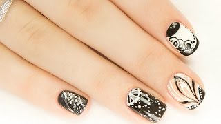 Экспресс-дизайн гель-лаком и гель-краской. Сатин, вензеля, дотс, лепестки, лунный. Компания Виктори