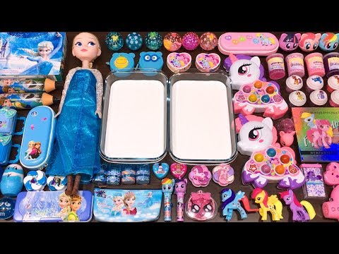 Special Series #40 BLUE vs PINK ELSA and UNICORN !! Mixing Random Things into GLOSSY Slime