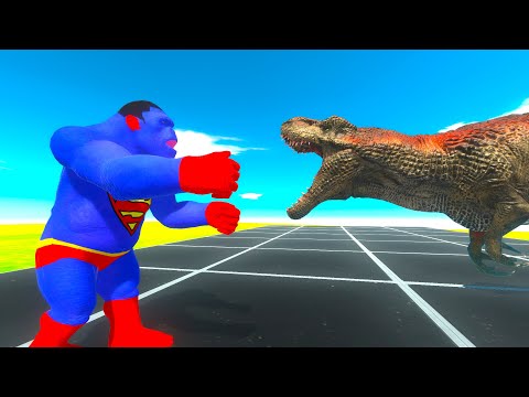 BLUE SUPERMAN GORO VS T-REX DEATH RUN - Animal Revolt Batlle Simulator 2023