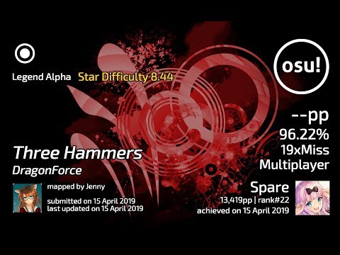 Spare丨8.44★ 96.22% 19xMiss Pass丨DragonForce - Three Hammers [Legend Alpha]