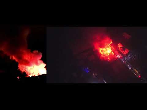 Incendiu puternic în comuna Mălini. Pensiune în flăcări. Imagini filmate cu drona