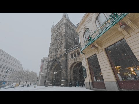 Walking Through Prague During First Snow ❄️ | ASMR | 4K 60FPS