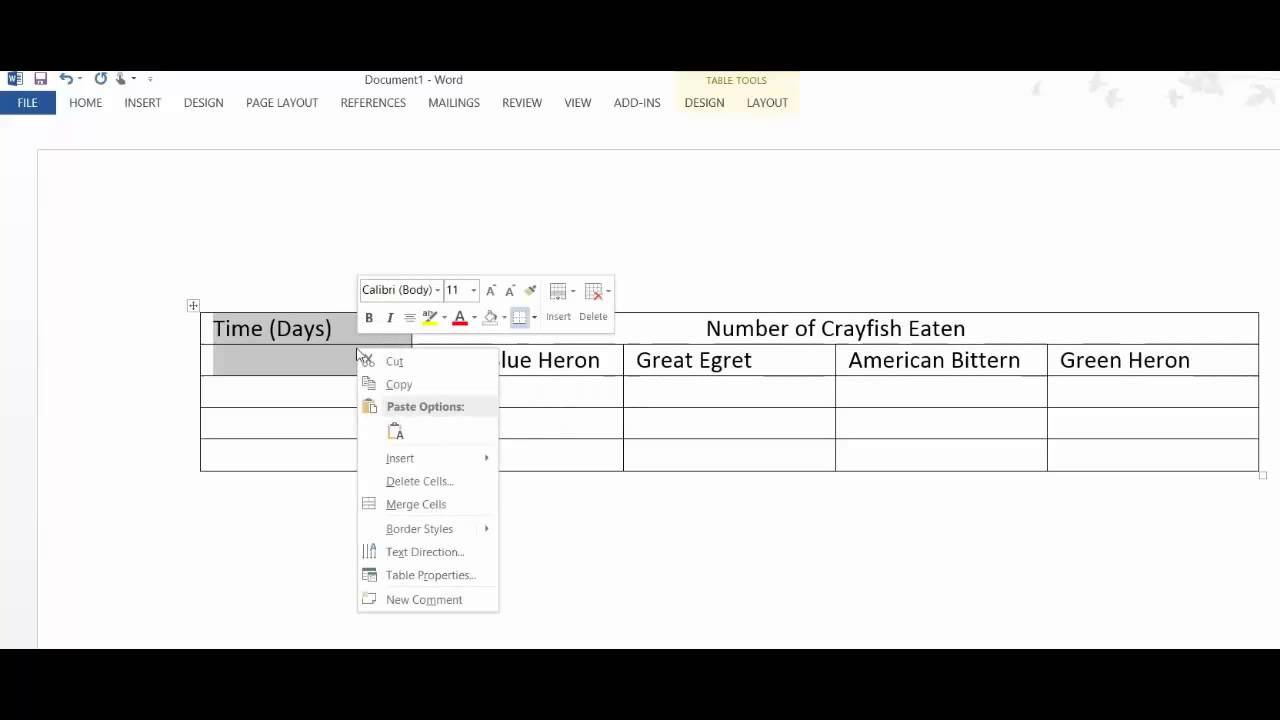 How to create a Data Table for your Laboratory Report