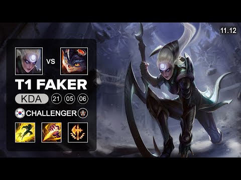 T1 Faker Diana Jungle vs Rumble - KR Challenger Patch 11.12