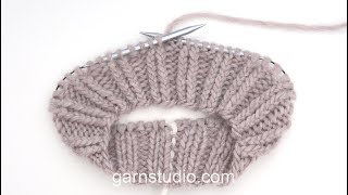 Video thumbnail for How to work knit 2 twisted, purl 2 (in the round) – UK / US knitting style