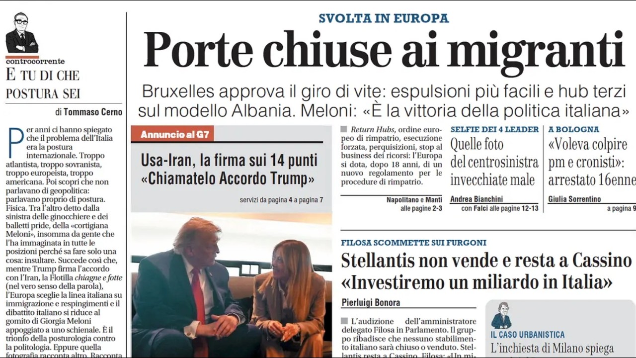 RASSEGNA STAMPA 18 GIUGNO 2026. QUOTIDIANI NAZIONALI ITALIANI  PRIME PAGINE DEI GIORNALI DI OGGI.