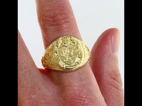 Ghiul Masiv Aur 14 k Sigiliu Royal Lion Signet Ring - Simbol al Puterii