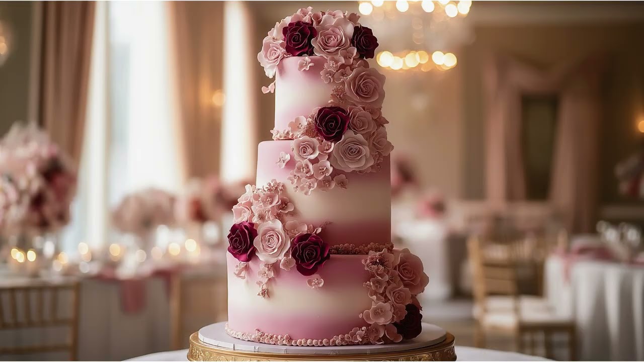 Wedding Cake Designs: 35 Luxury Pink, Cranberry, White and Gold Color Themes