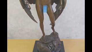 Bronzová socha „Ikarus“ – podepsáno A. Gilbert | Francouzské Art Deco umění z bronzu na mramorovém podstavci