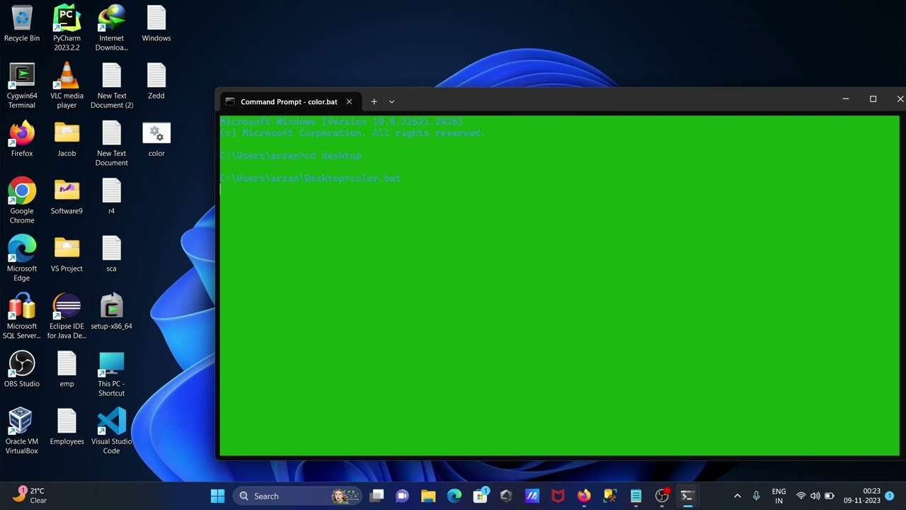 Change text color of cmd using batch script