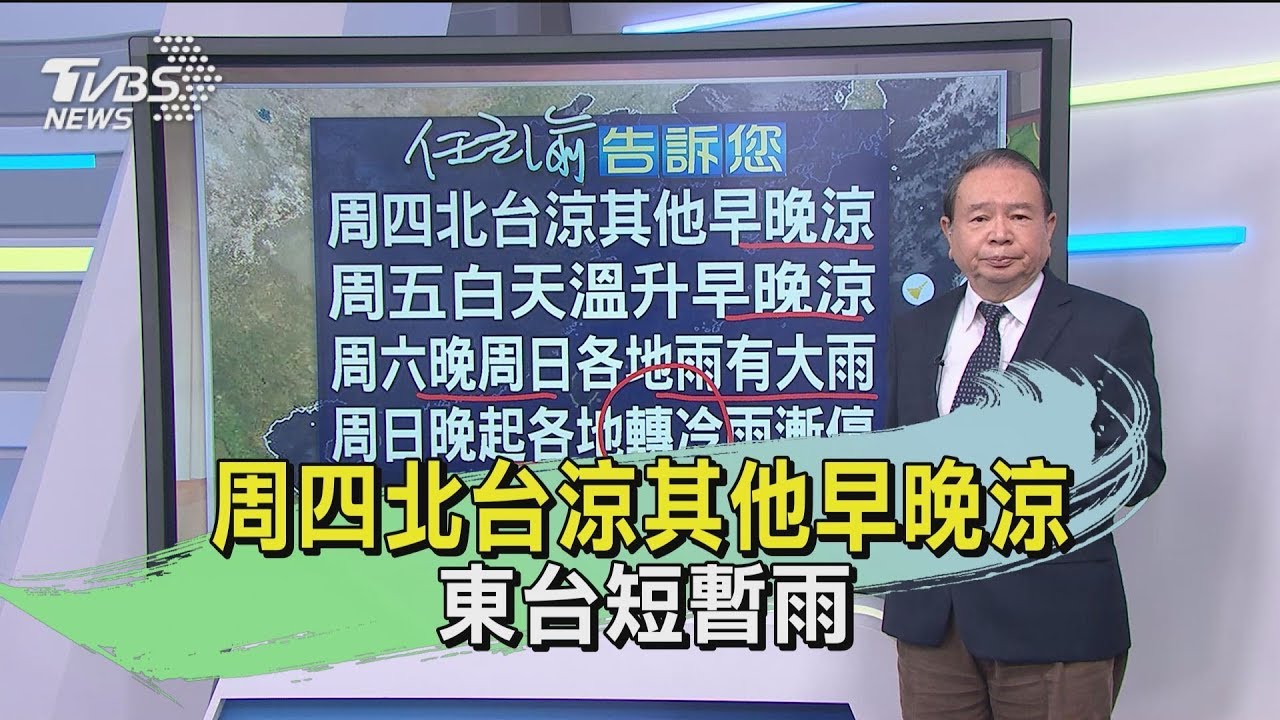 周四北台涼其他早晚涼　 東台短暫雨