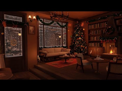 Christmas Bookstore Ambience with Muffled Christmas Music, Coffee Sounds & Fireplace