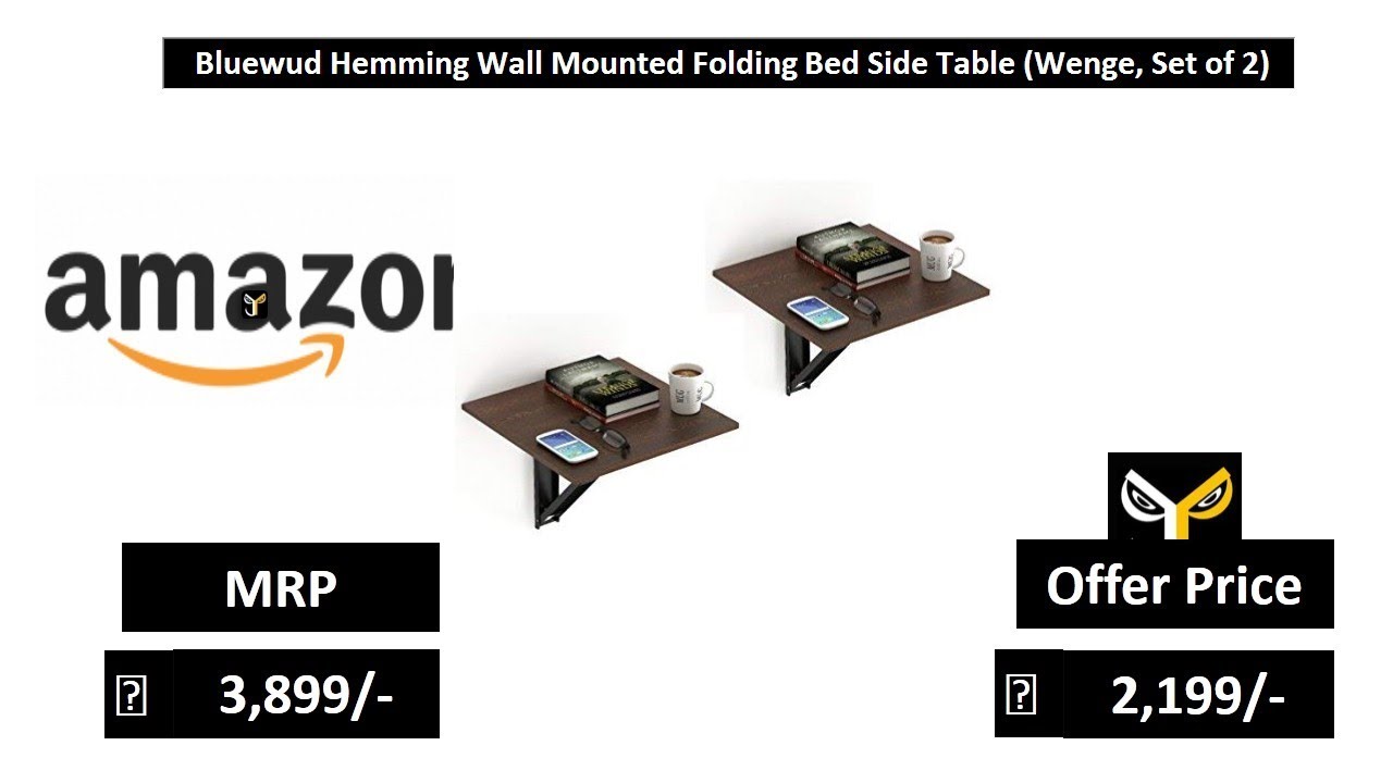 Bluewud Hemming Wall Mounted Folding Bed Side Table (Wenge, Set of 2)