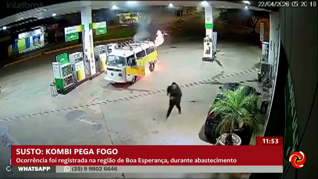 Kombi pega fogo em posto de combustível em Boa Esperança