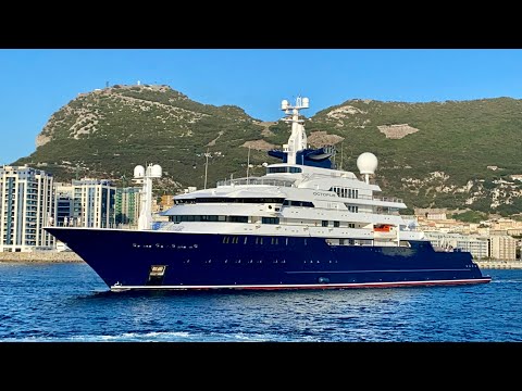 OCTOPUS, Recently sold for a reported €235,000,000 126m Superyacht departing the port of Gibraltar