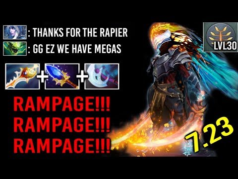 3x RAMPAGE 25% Crit Triple Dagger 7.23 Divine Rapier PA vs Megas Crazy Rapier Drop Comeback Dota 2