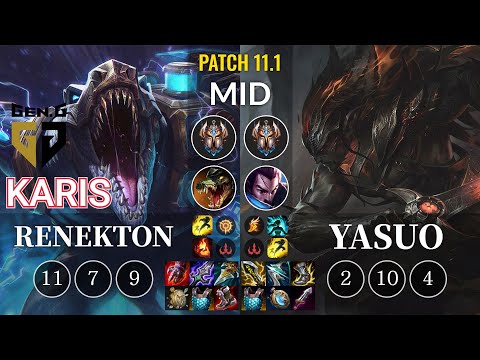 GEN Karis Renekton vs Yasuo Mid - KR Patch 11.1