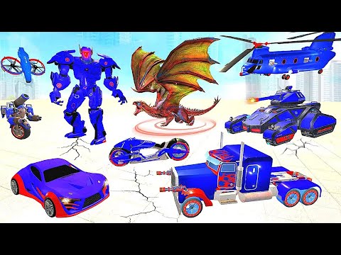 US Cargo Robot Transform Game 2023: Helicopter Police Robot War - Android iOS Gameplay