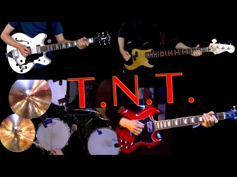 T.N.T. - Instrumental Cover w/ Lyrics - Guitars, Bass and drums Video