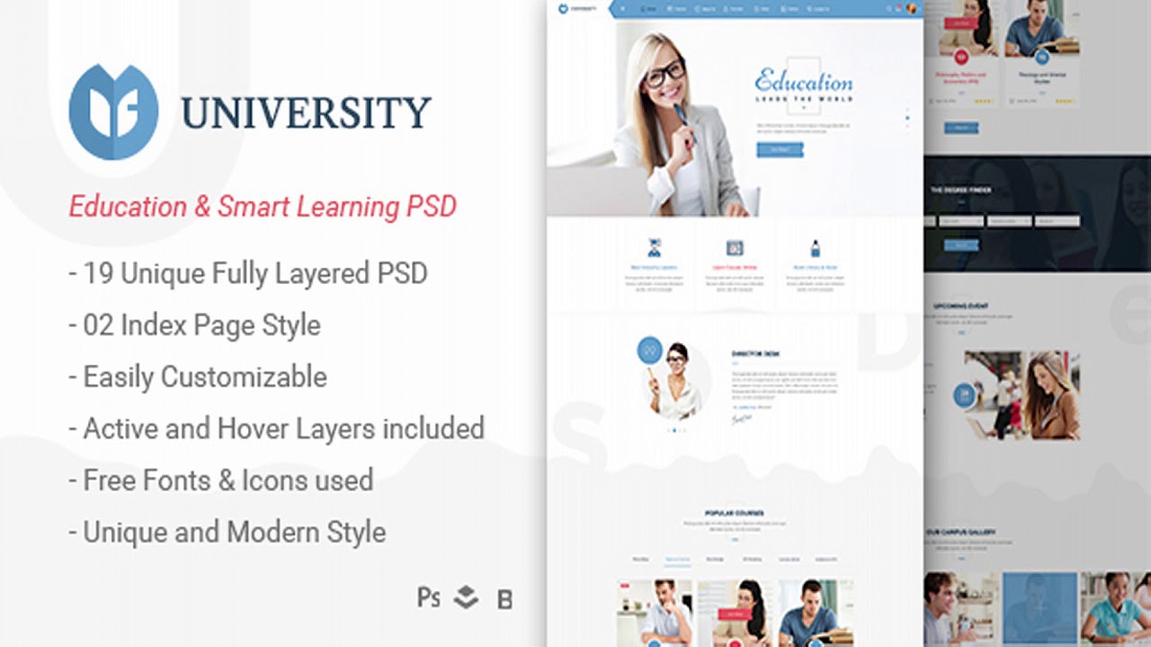 University - Education & Smart Learning Bootstrap PSD Template | Themeforest Website Templates and