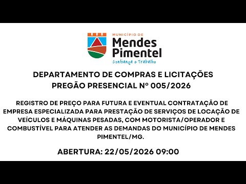 PREGÃO PRESENCIAL Nº 005/2026 - MENDES PIMENTEL