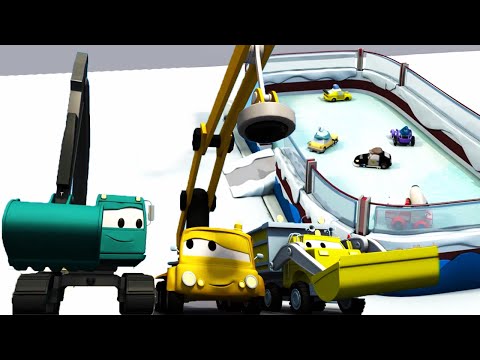 Byggänget - Byggänget bygger en hockeyrink åt Småbilarna - Bilköping 🚧 Tecknade serier för barn