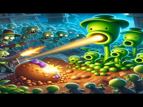 In the Zen Garden All animated pea plants + huge Gatling peas - plants