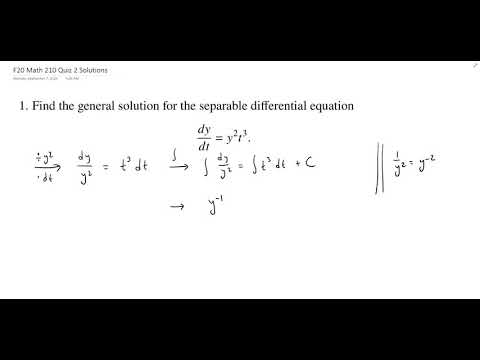 Quiz 2 Problem 1 Separable Differential Equations
