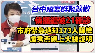 台中婚宴傳播鏈破21確診！盧秀燕親上火線