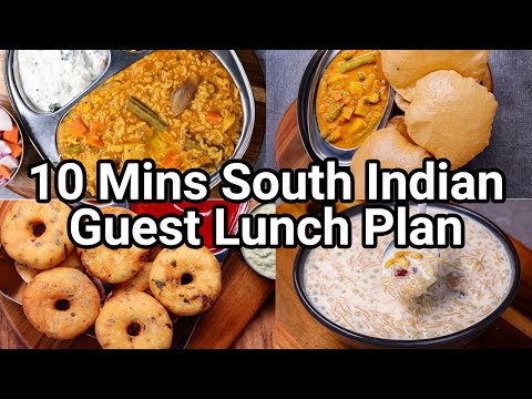 10 Mins South Indian Guest Lunch Plan - Rice, Vada, Poori, Kheer | 4 Thali Recipes in 10 Mins Each