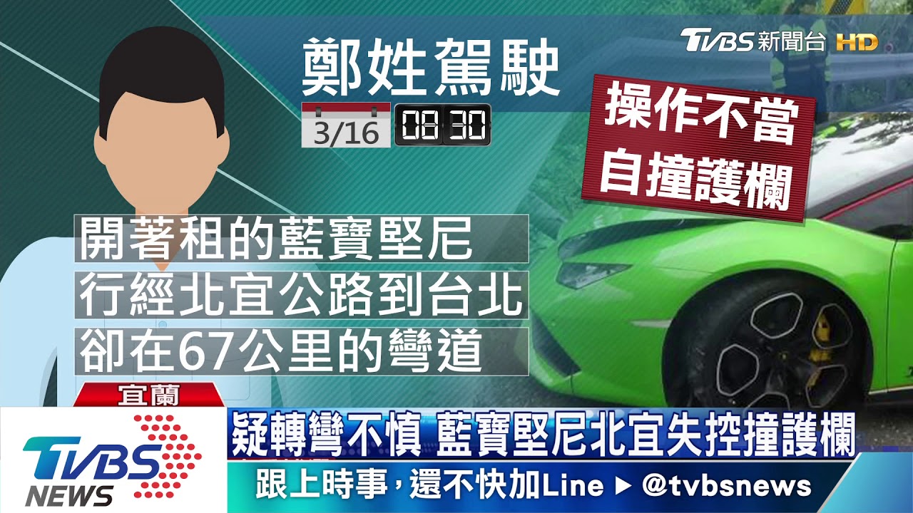 疑轉彎不慎 藍寶堅尼北宜失控撞護欄