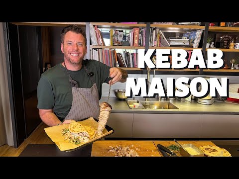 Homemade Doner Kebab with pita bread and white sauce