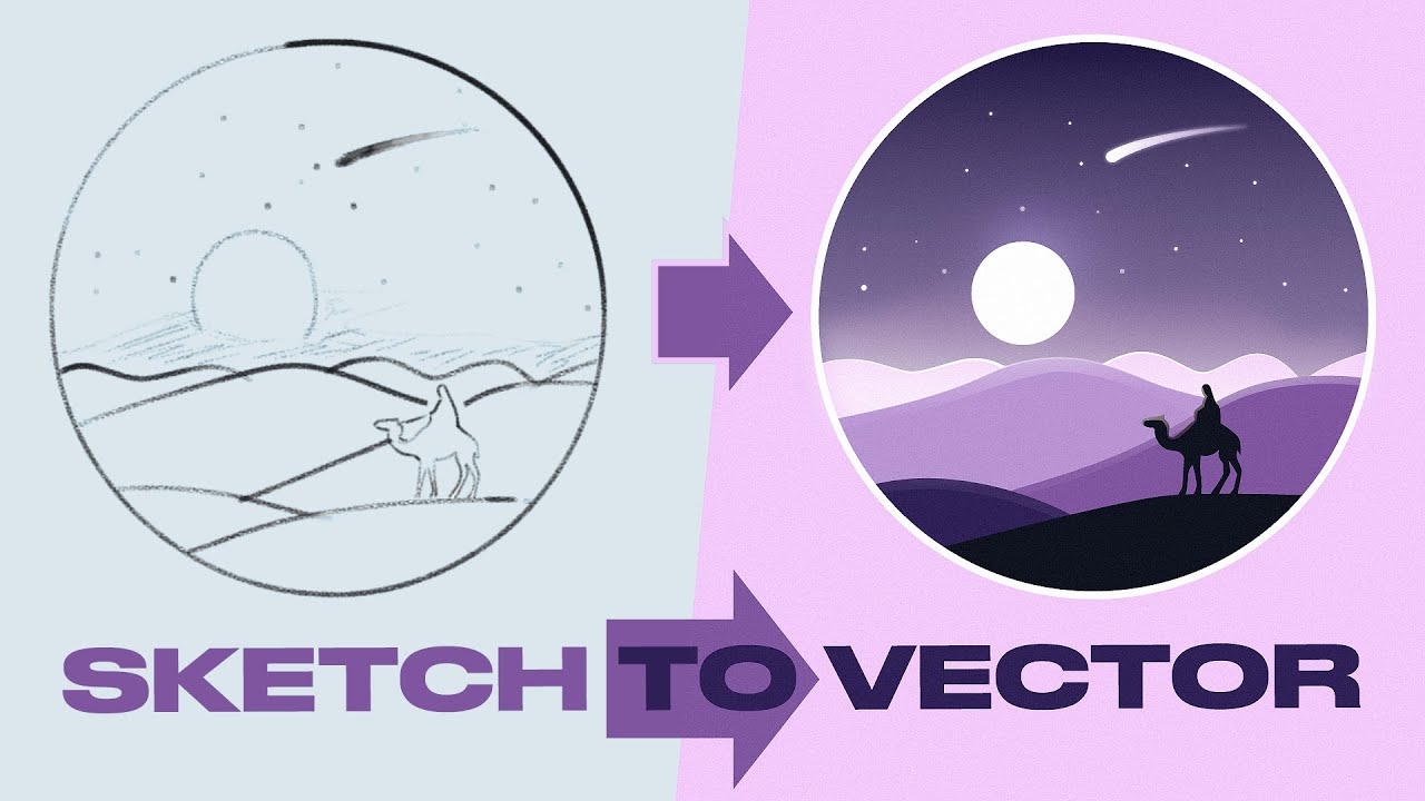 Sketch To Vector! Simple Desert Scene Illustration Speedart Tutorial (Adobe Illustrator)