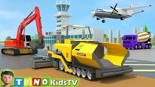 Asphalt Paver & Construction Trucks for Kids  | Airport Construction for Children
