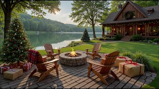 Christmas in July Ambience | Relaxing Instrumental Piano &amp; Strings Holiday Music, Lake, &amp; Fire Pit