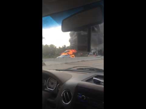 18 Wheeler on fire on the interstate.