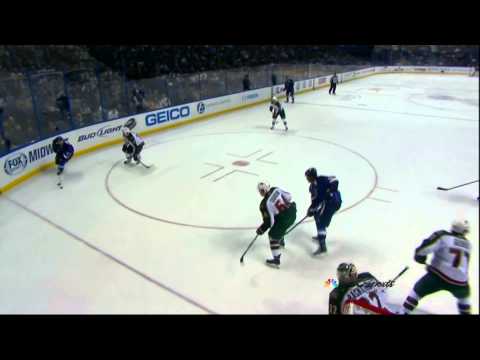 Vladimir Sobotka blowing up Ryan Suter 27 Jan 2013 Minnesota Wild vs St. Louis Blues NHL Hockey