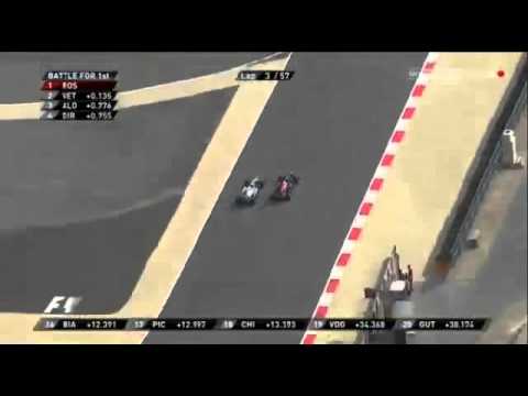 F1 Bahrain GP 2013 - Vettel  overtakes Rosberg for leading