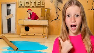 Nastya in GIANT cardboard Hotel with her friends