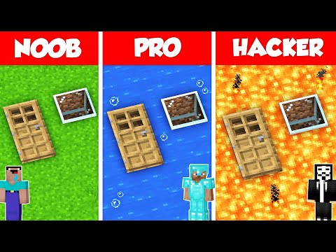 SECRET DOOR BASE HOUSE BUILD CHALLENGE - NOOB vs PRO vs HACKER / Minecraft Battle Animation