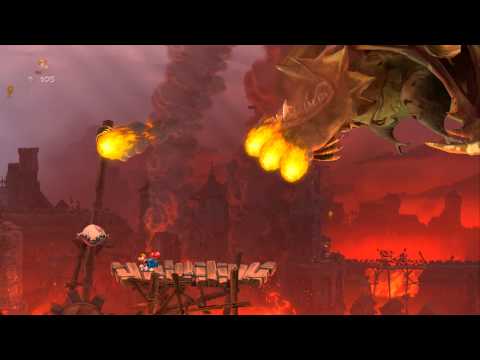 Rayman Legends 100% Walkthrough Part 5 - World 1 Boss - Breathing Fire!