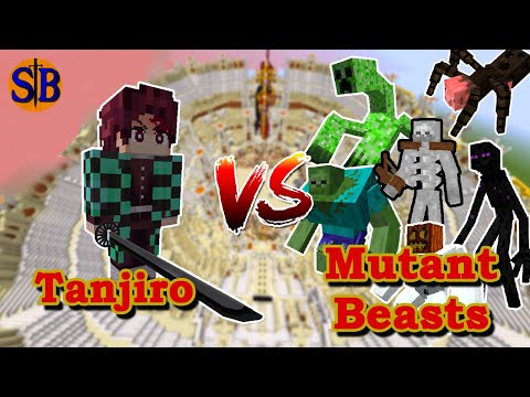 Sathariel Battle - Tanjiro (Demon Slayer) VS Mutant Beasts Monsters | Minecraft Mob Battle