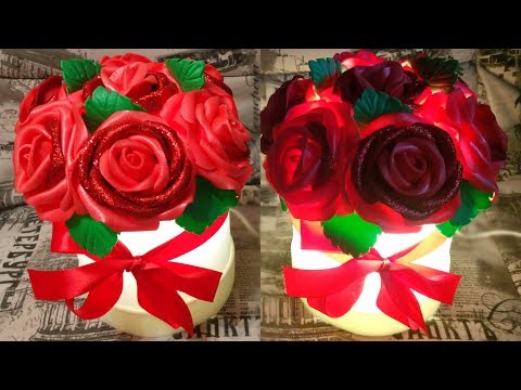 Светильник розы из изолона своими руками/роза из глиттерного фоамирана/молд для листа своими руками